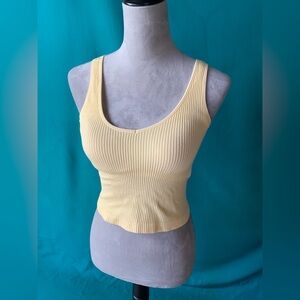ASOS Revival Light Yellow Ribbed Scooped Neck Cropped Tank Top, Women’s size S